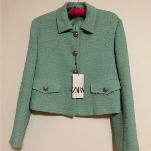 Zara Green Blazer Structured Suit Jacket